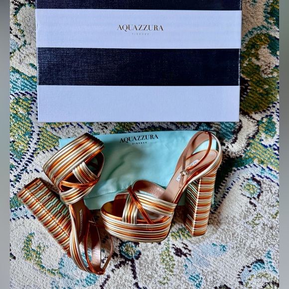 Aquazzura Sundance 140mm platform Metallic Gold and Bronze Heels - Picture 5 of 6